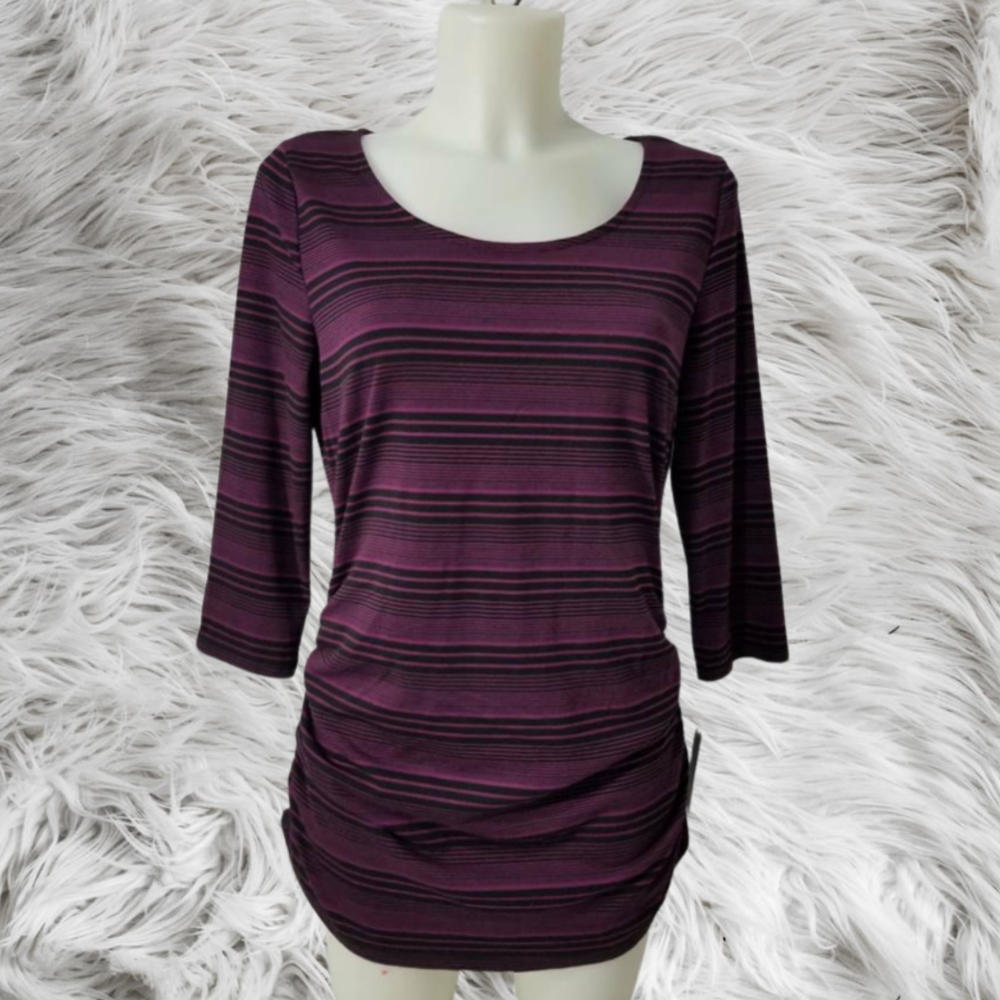 S) Massini Purple & Black Striped Tunic Top – Plus Size 2X Pullover